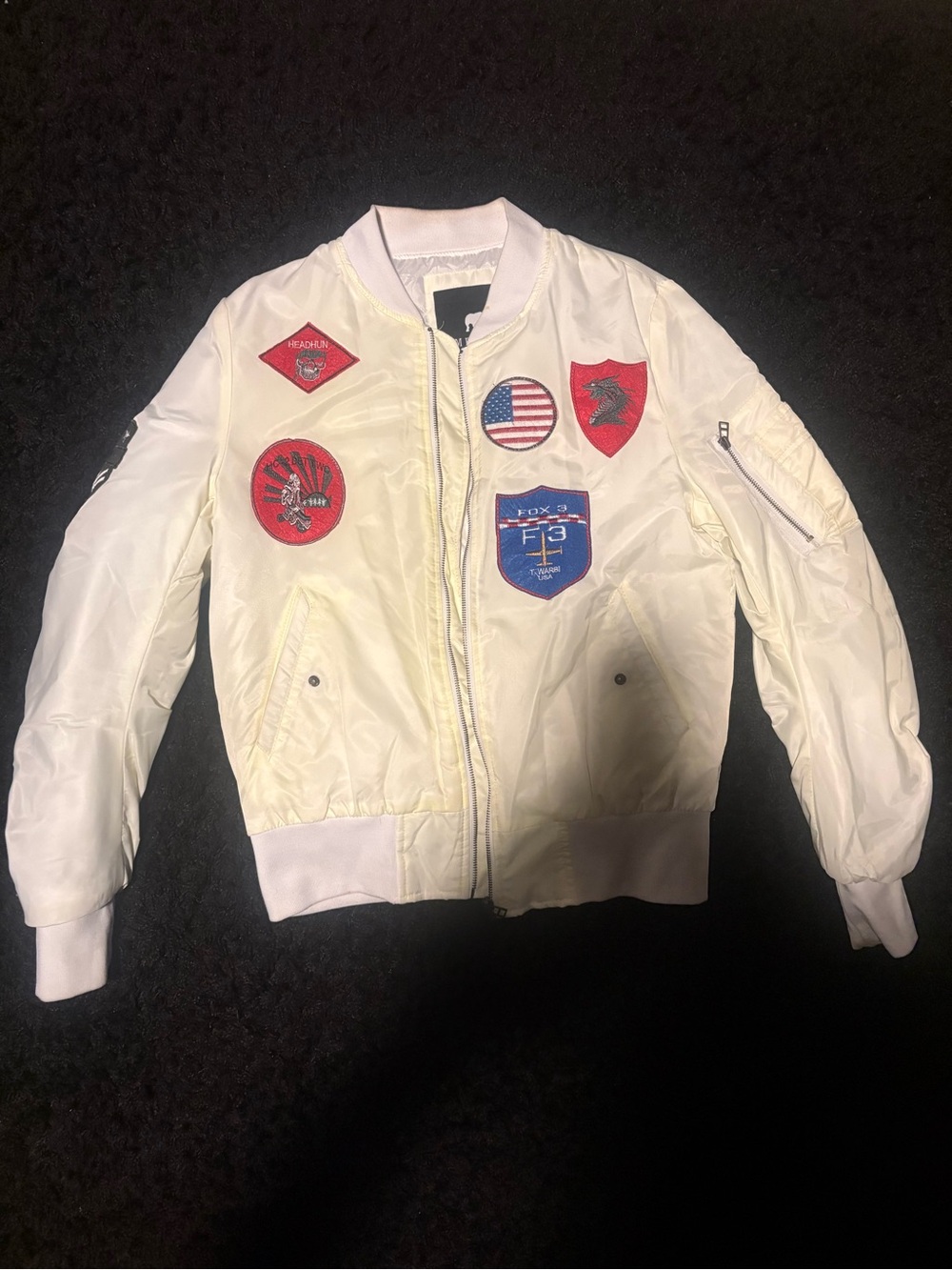 Mens White Patch Bomber Jacket - Brand Unspecified